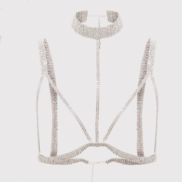 Rhinestone Chest Chain Crystal Bra Necklace Bikini Accessories Body Jewelry - Picture 5 of 5